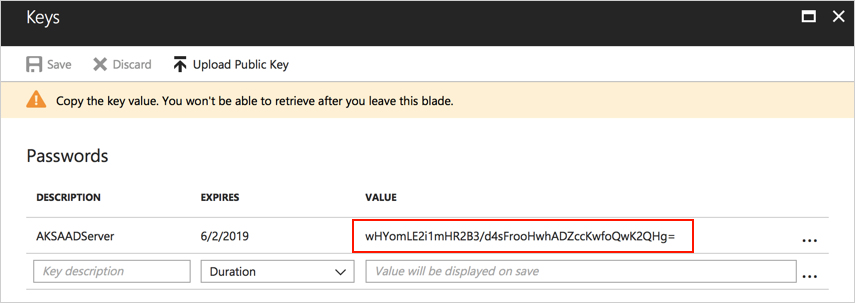 Azure AAD Application Key